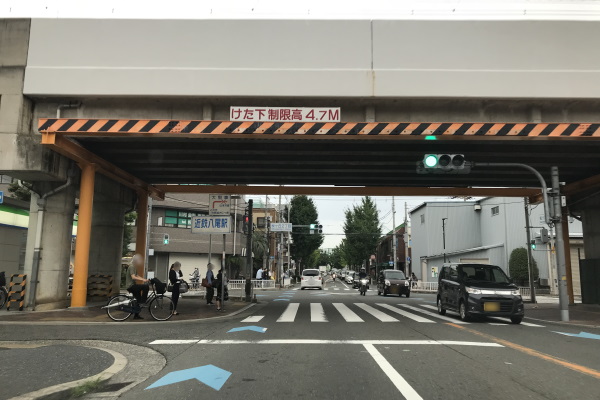 近鉄八尾駅高架下を直進します。