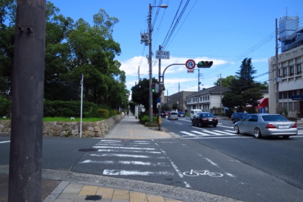 左手に鶴見緑地運動場・球技場が見えます。